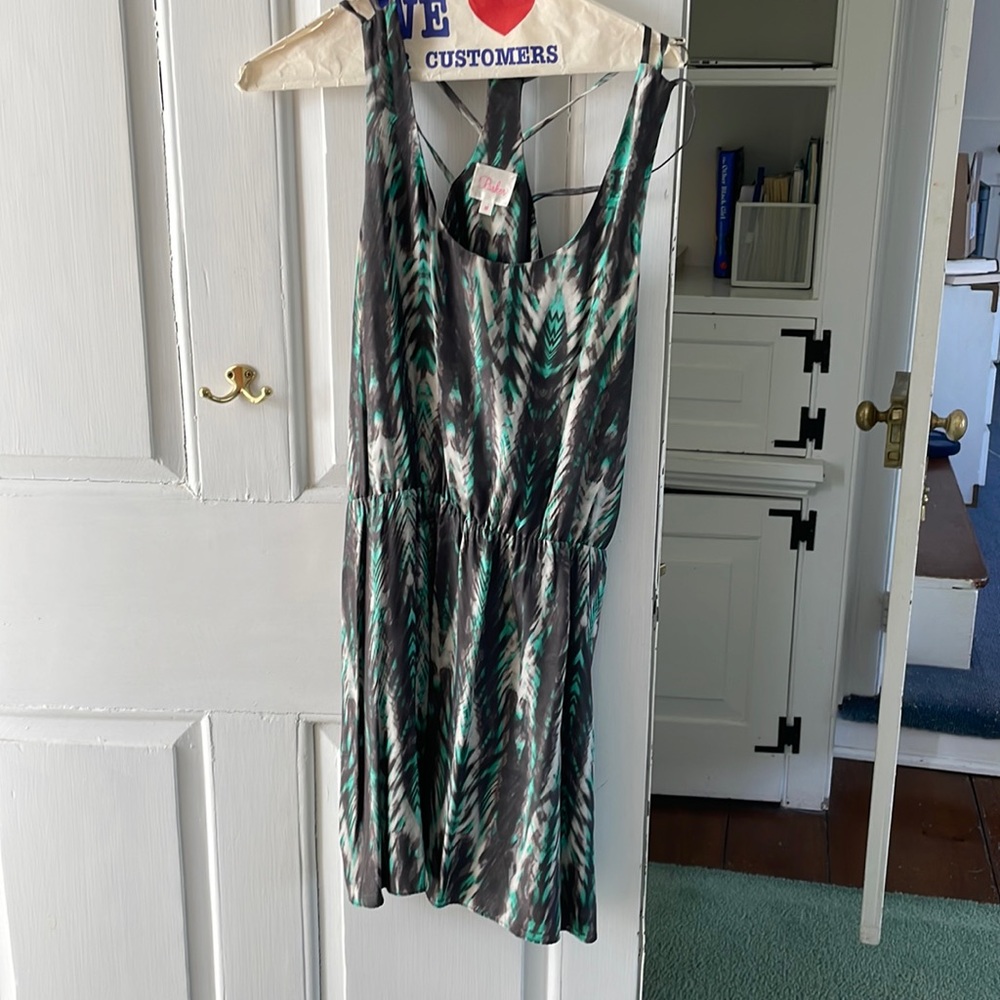 Parker medium silk green and gray tank top dress